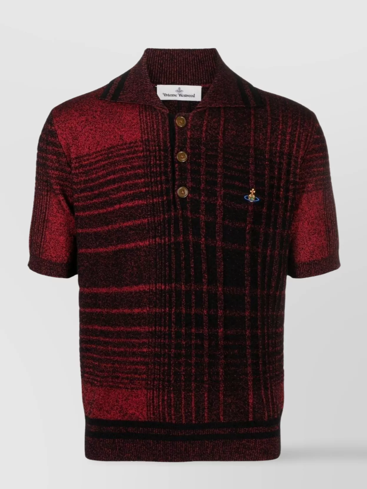 VIVIENNE WESTWOOD MADRAS CHECKERED COLLAR POLO WITH RIBBED CUFFS