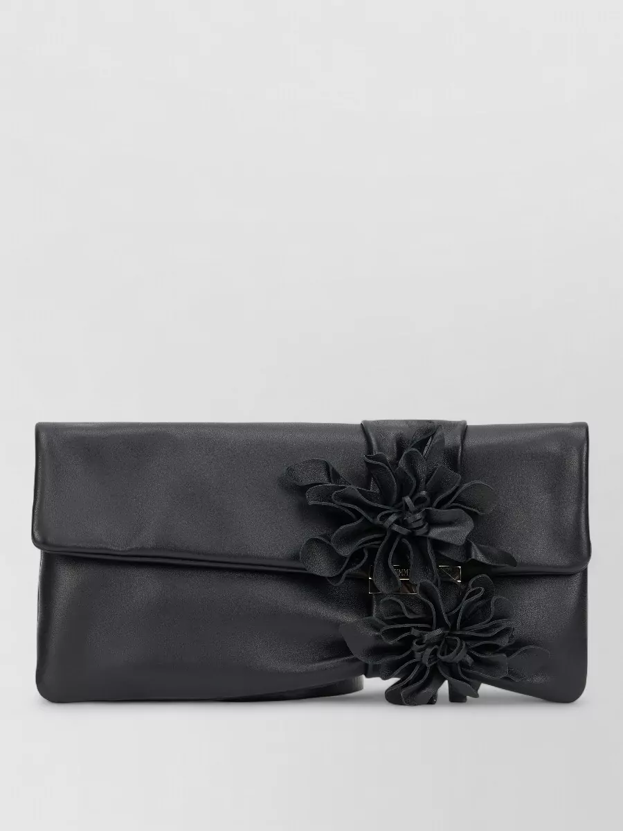 Jimmy Choo Leather Floral-Detail Clutch Bag