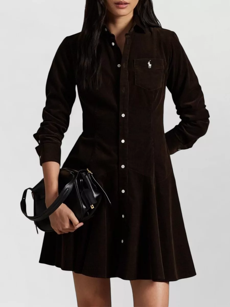 Ralph Lauren Buttoned Dress Featuring Long Sleeves And Logo In Multi