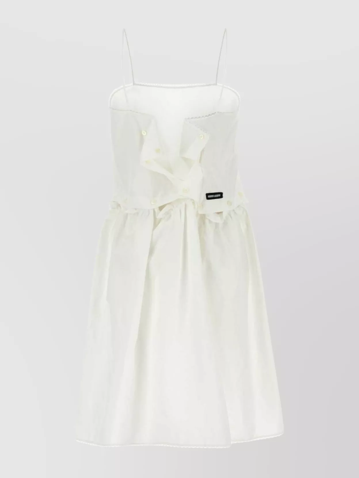 Miu Miu Mini Dress With Spaghetti Straps And Ruffle In White
