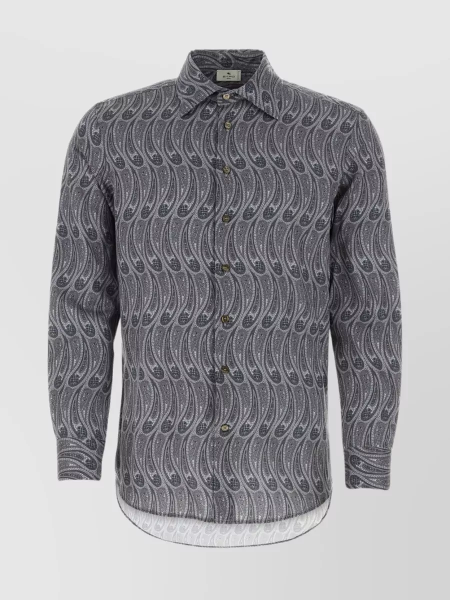 Shop Etro Paisley Print Cotton Shirt In Grey