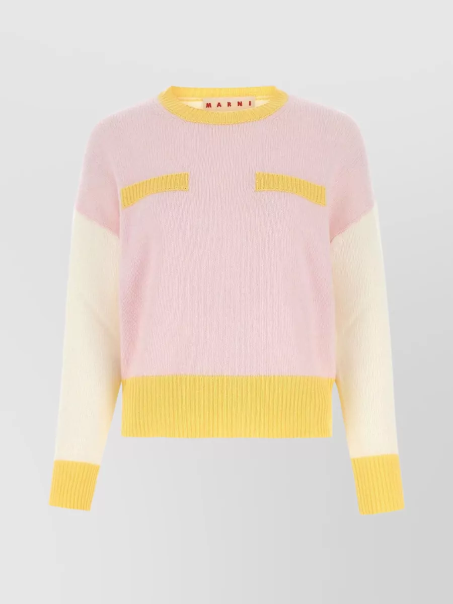 Shop Marni Oversized Crew-neck Sweater In Multicolor Cashmere In Yellow