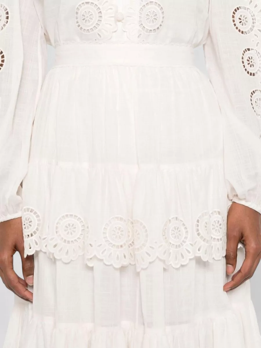 Zimmermann Cotton Embroidered High-Rise A-Line Maxi Skirt