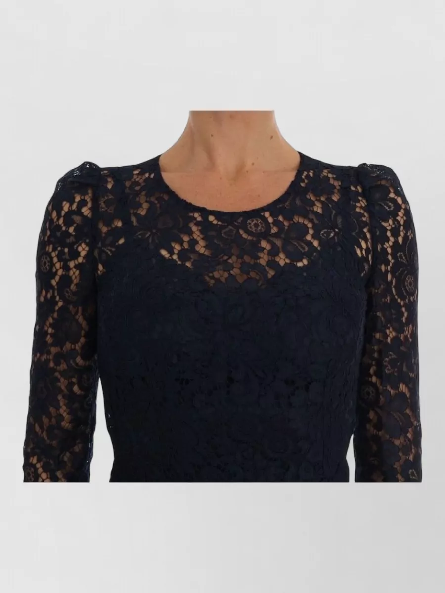 Dolce&Gabbana Floral Lace Long-Sleeve Midi Dress