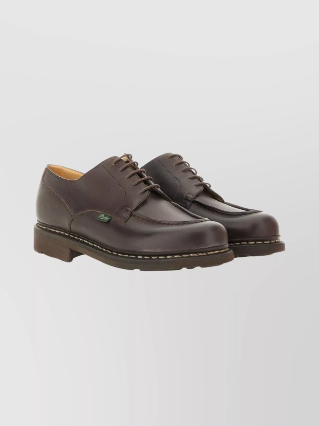 Paraboot Round Toe Leather Boots With Stitched Detail
