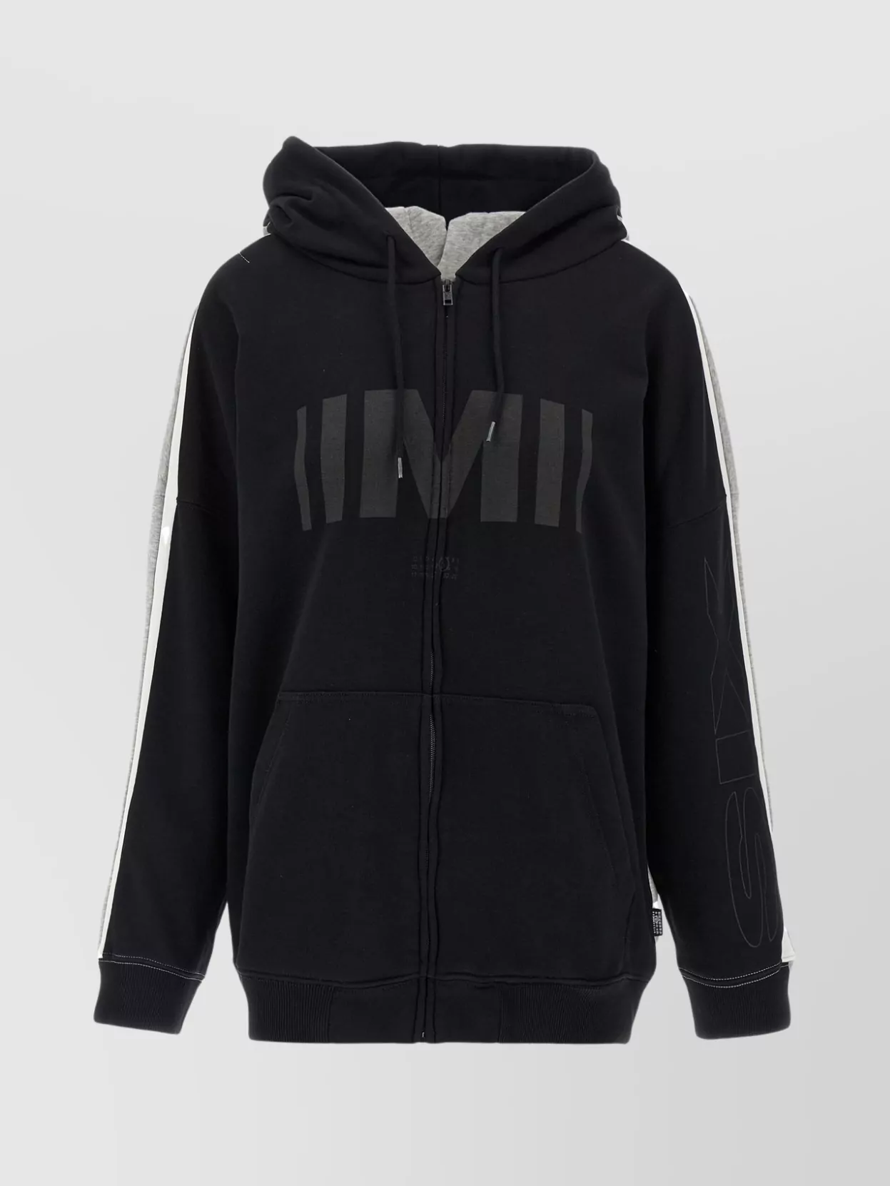Mm6 Maison Margiela Graphic Print Kangaroo Pocket Drawstring Hood Ribbed Cuffs Hoodie