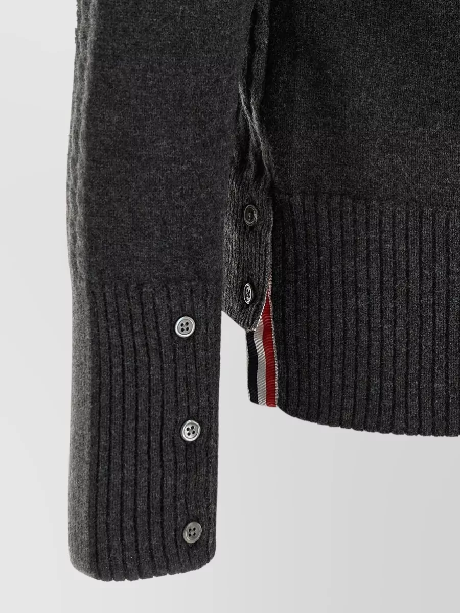 Thom Browne Cable-Knit Long-Sleeve Wool Polo Sweater