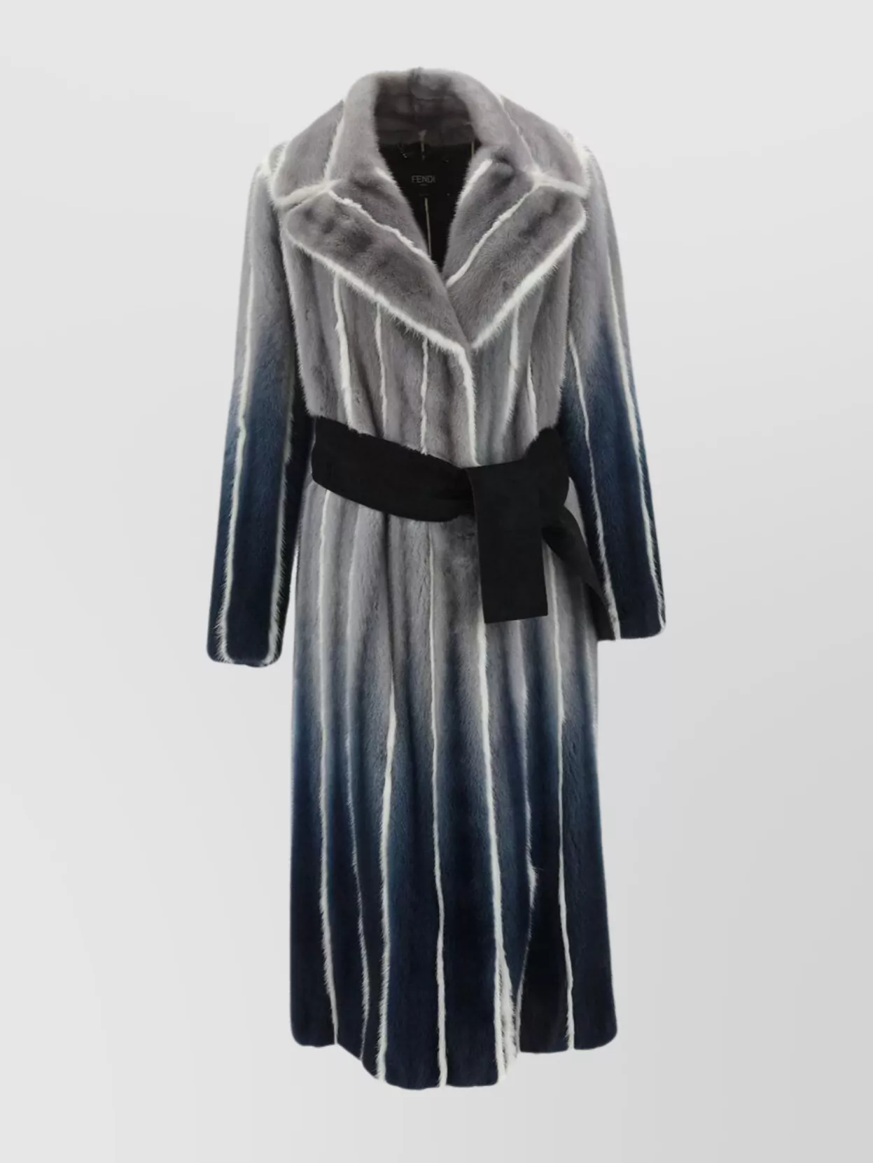 Shop Fendi Waist Belted Striped Fur Coat