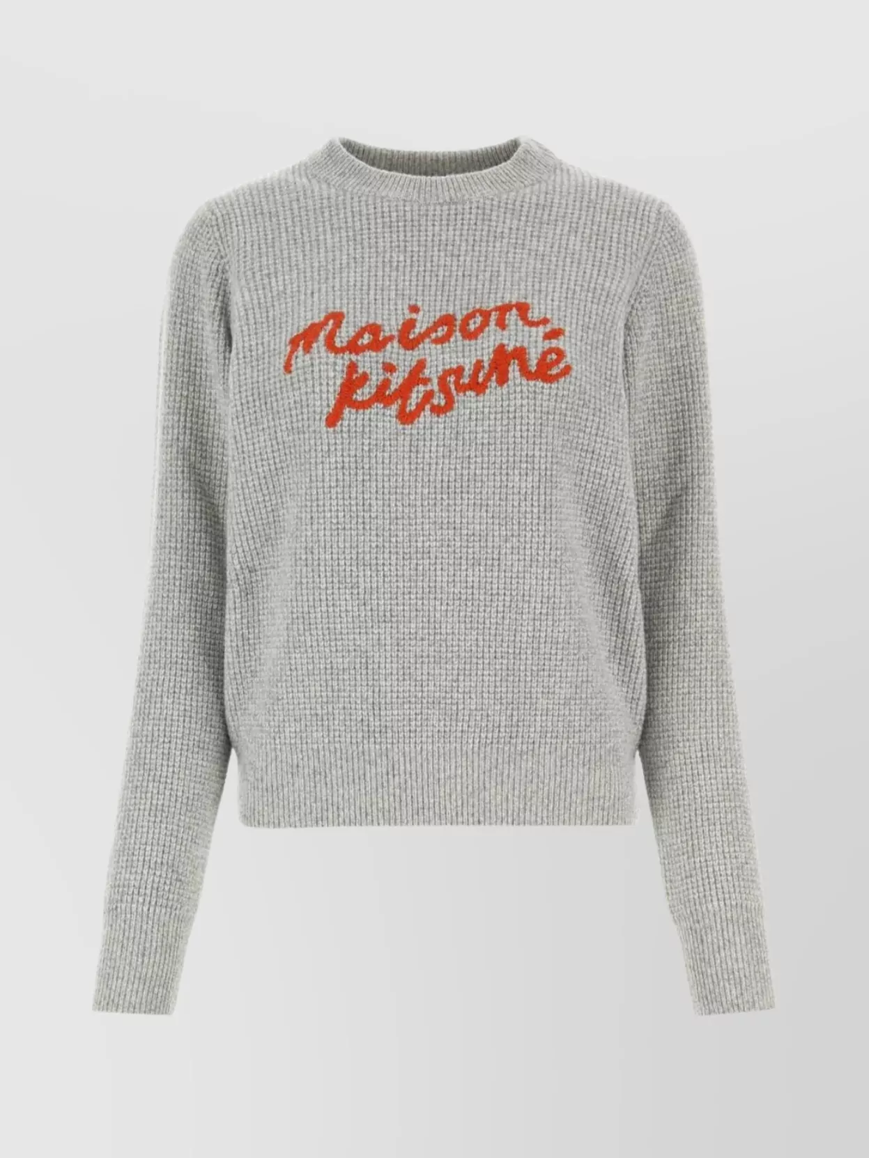 Shop Maison Kitsuné Wool Crew Neck Sweater With Ribbed Texture