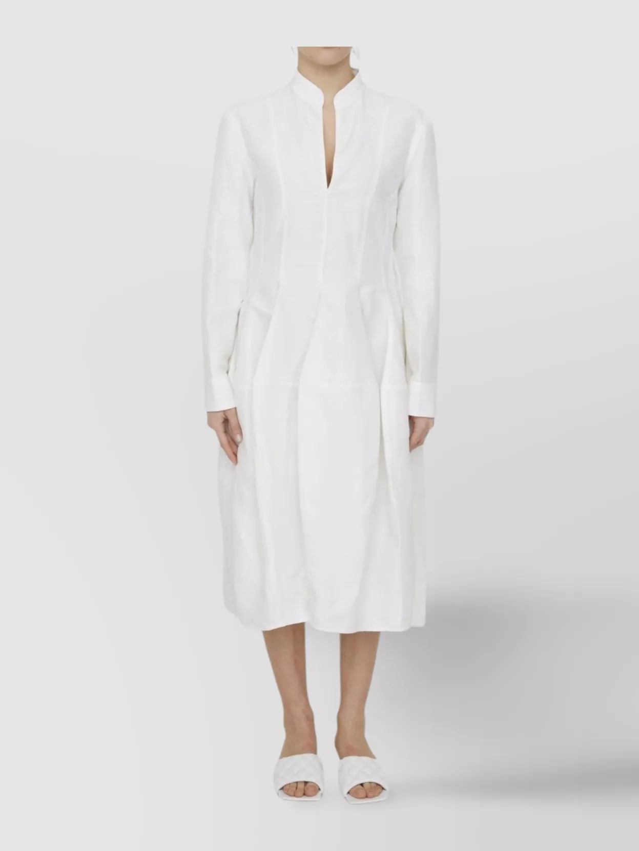 Bottega Veneta Linen And Viscose Dress With Buttoned Sleeves