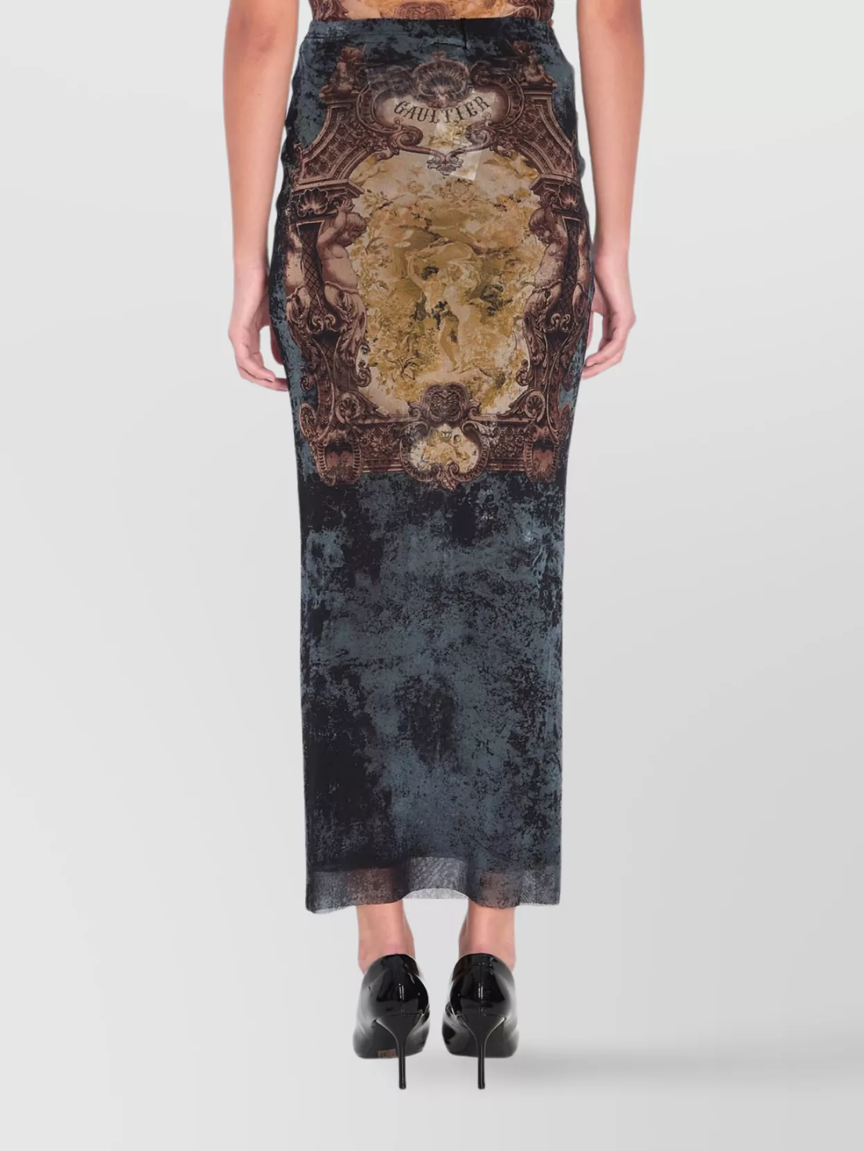 Jean Paul Gaultier Medallion Print High Waist Maxi Skirt