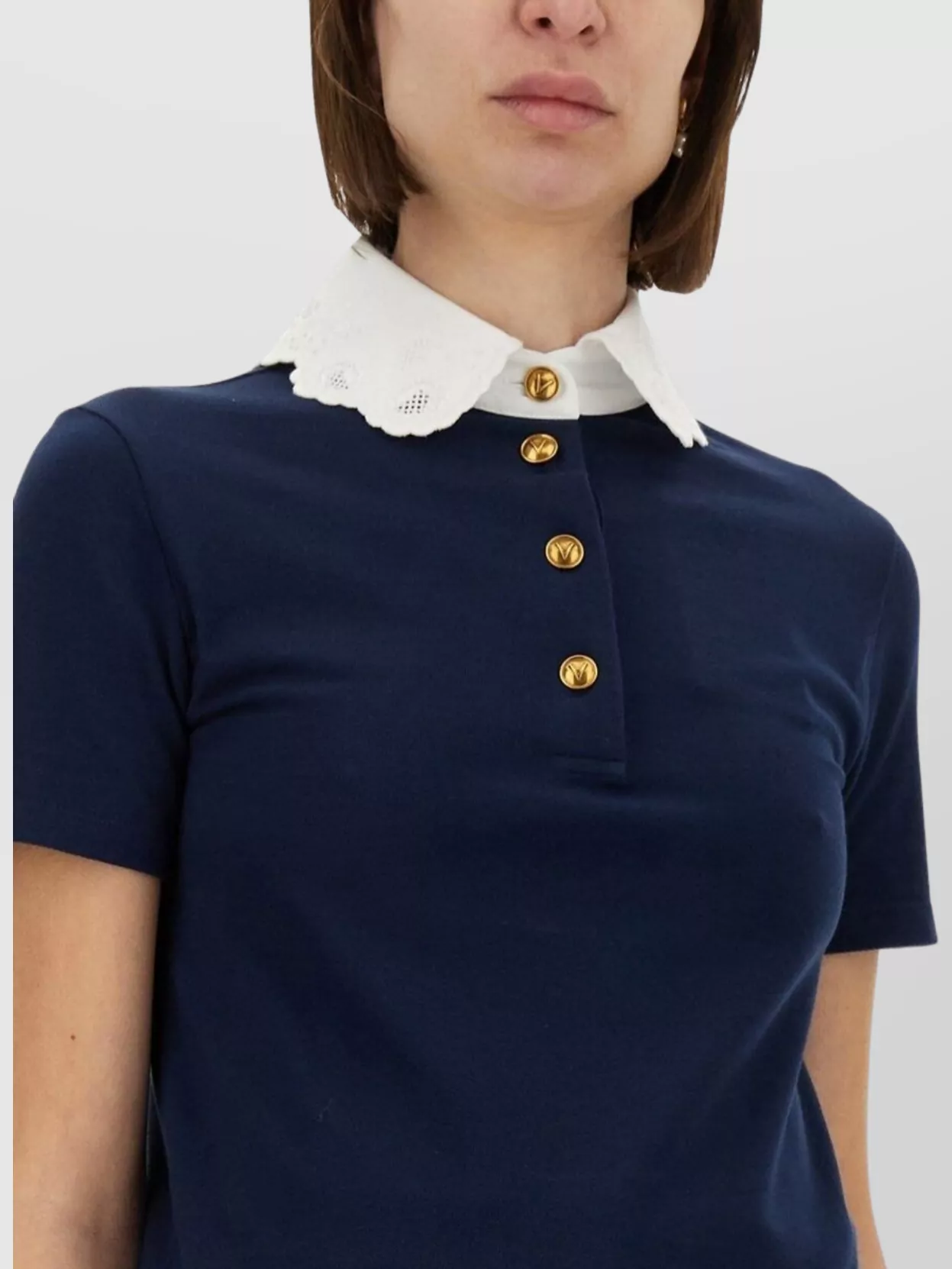 Valentino Garavani Embroidered Cotton Sweatshirt Polo Shirt In Blue