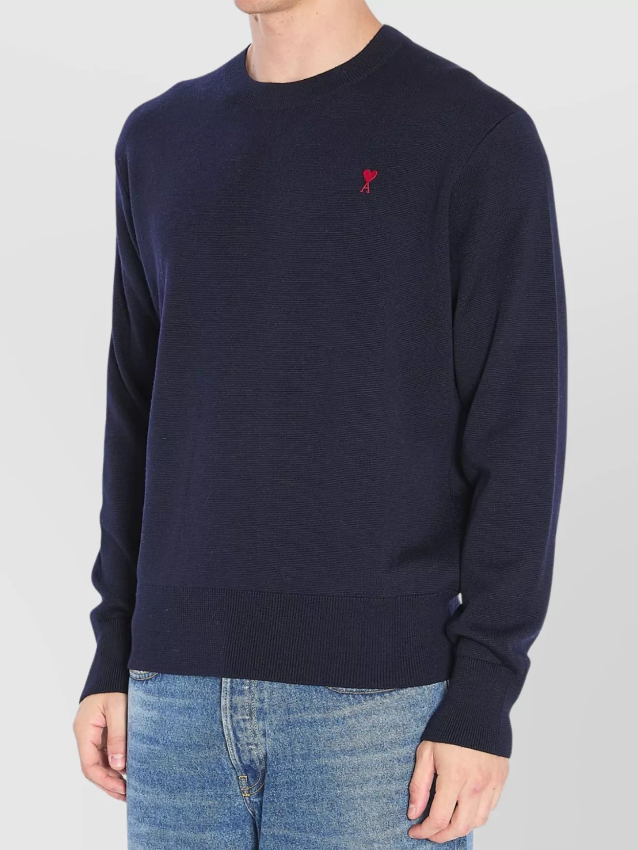 Ami Paris Merino Wool Heart Embroidered Sweater