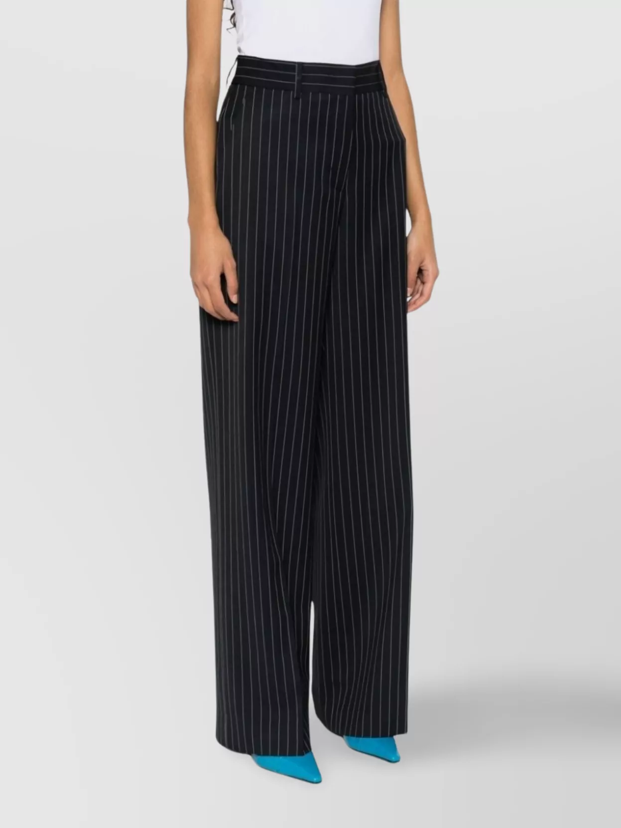 Msgm High Waist Wide Leg Trousers With Pinstripe