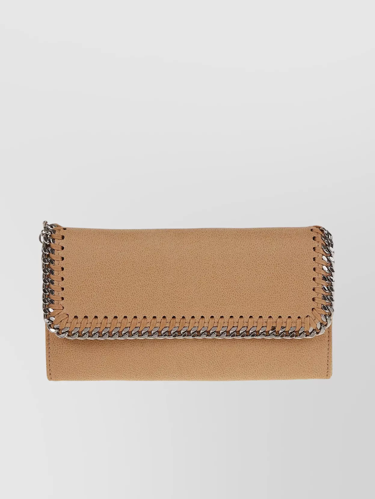 Stella Mccartney Falabella Flap Wallet With Chain Detail And Textured Finish In Beige