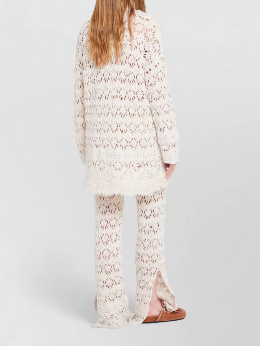 Alanui Cotton Open Knit Fringed Cardigan