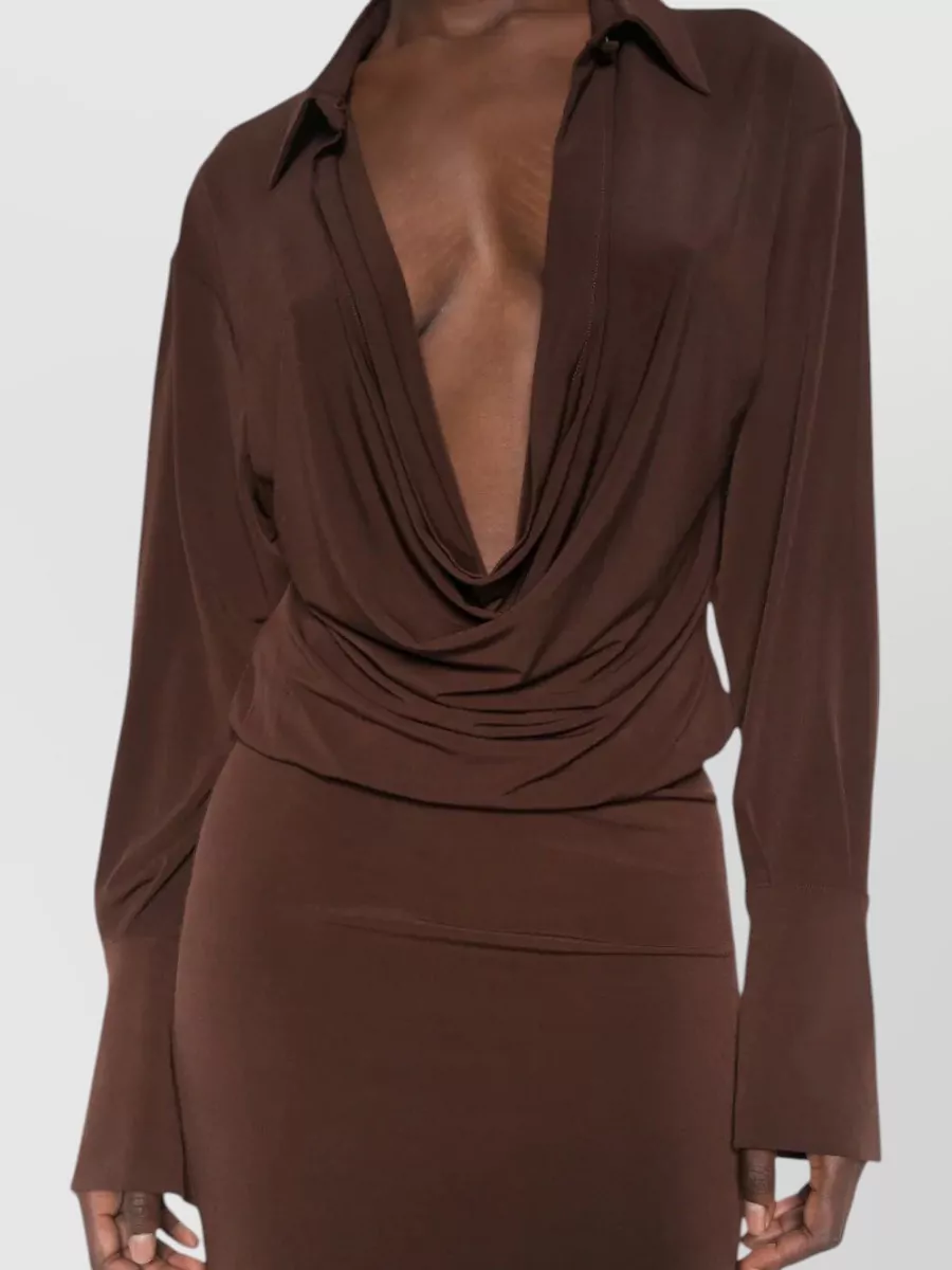 The Andamane Deep V-Neck Long-Sleeve Midi Dress
