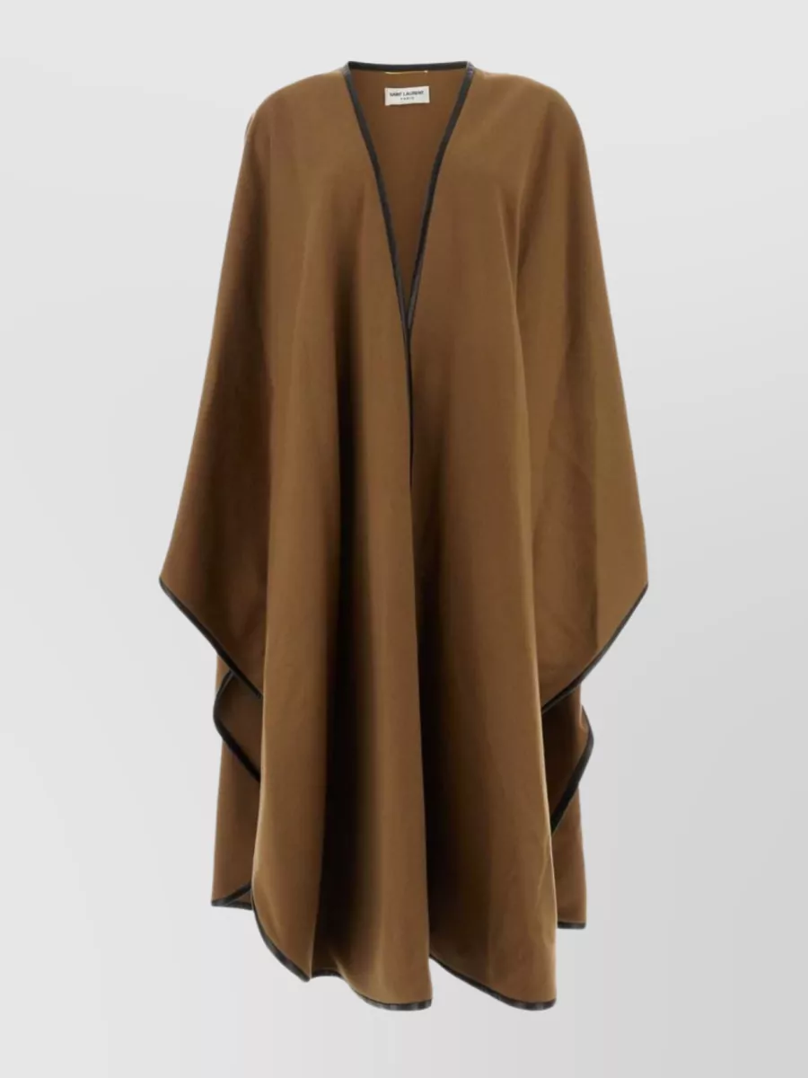 Shop Saint Laurent Cape In Wool Blend With V-neck And Draped Silhouette In Brown