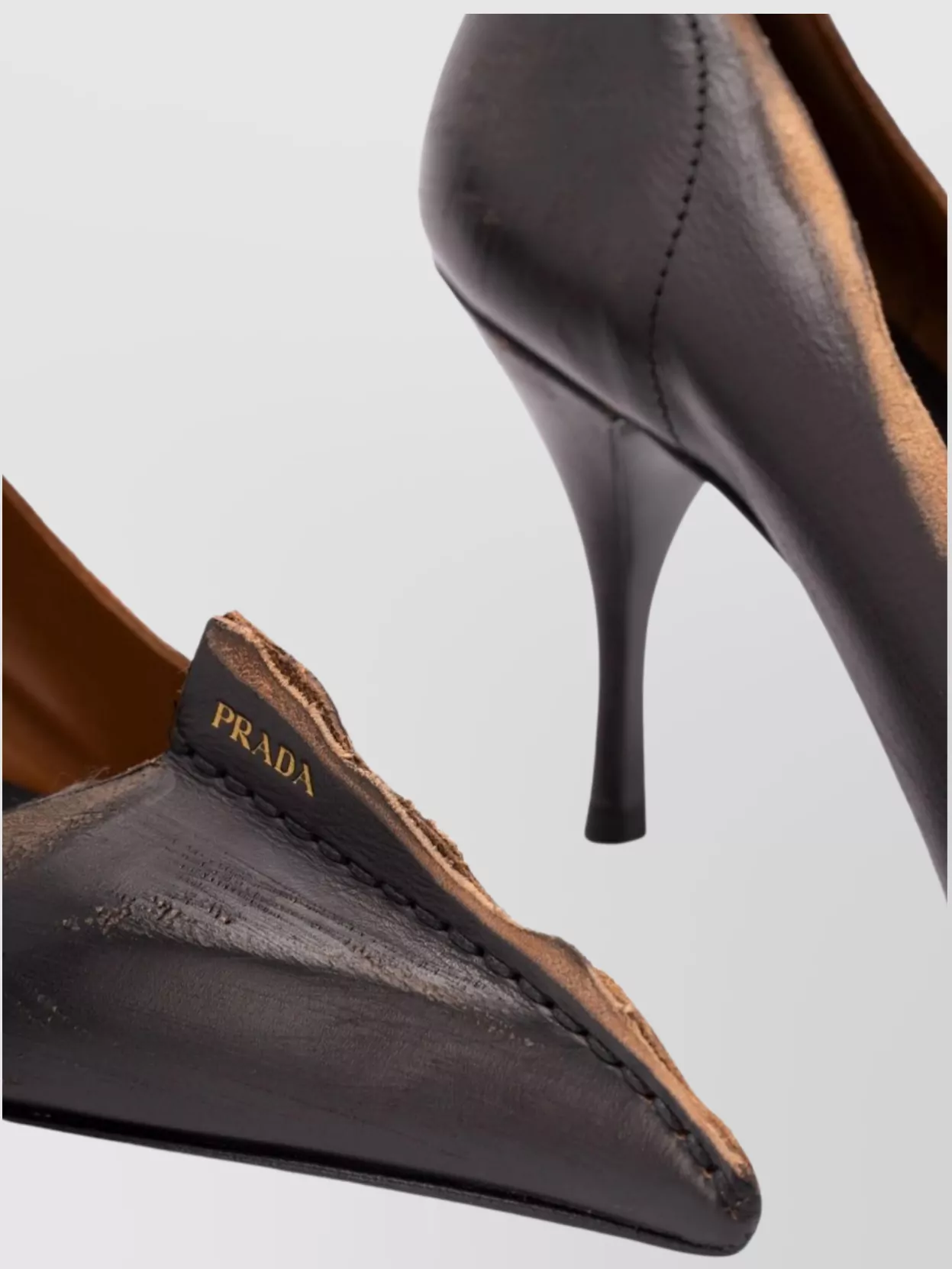 Prada Distressed Pointed Toe Stiletto Heel Pumps
