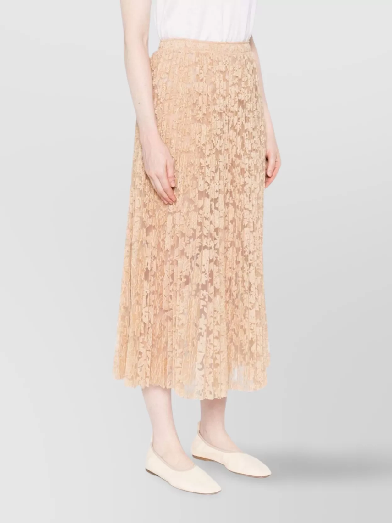 Ermanno Scervino Midi Floral Lace Pleated Skirt