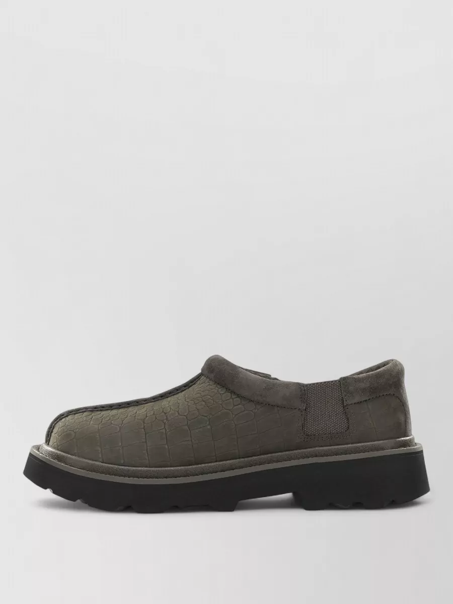 Ugg Loafers Round Toe Crocodile Texture Elastic Panels