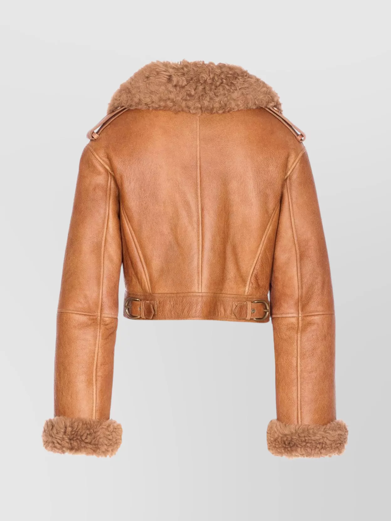 Chloé Cropped Shearling-trimmed Leather Jacket In Brown