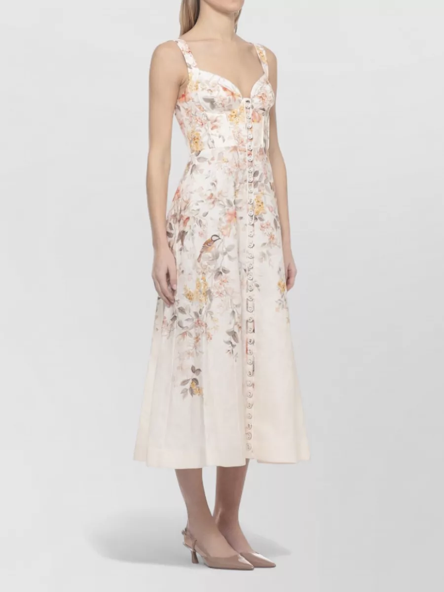 Zimmermann Linen Floral-Print Sleeveless Scoop-Neck Midi Dress