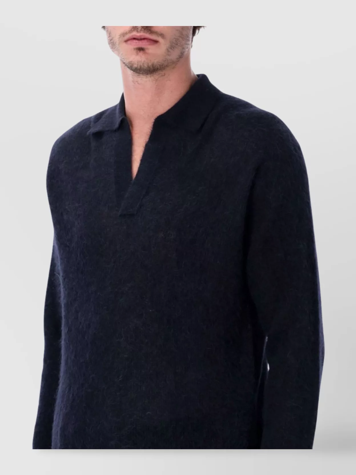 Auralee Long Sleeve Polo Sweater With Ribbed Cuffs And Hem