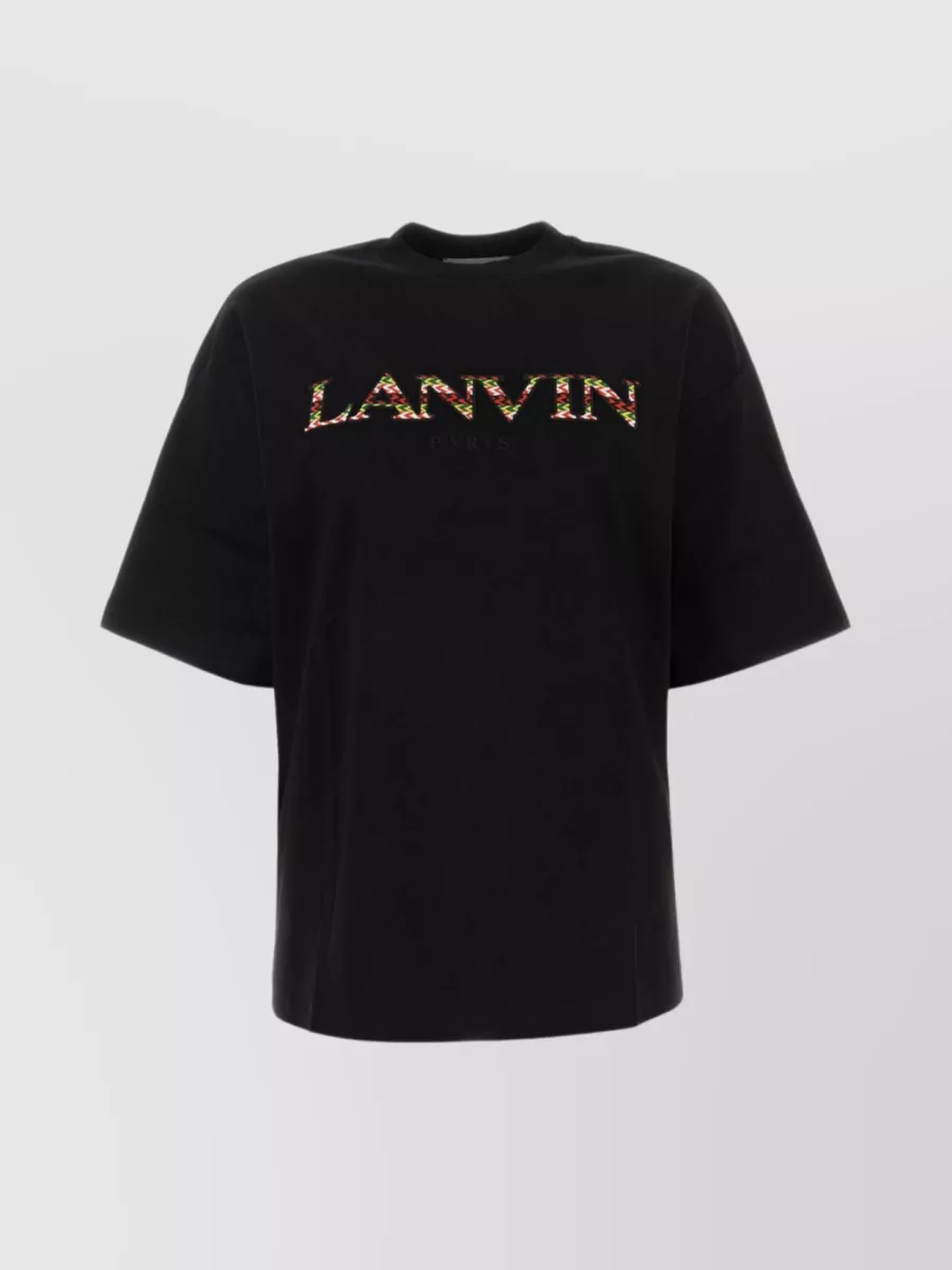 Shop Lanvin Logo Embroidered Cotton Crewneck T-shirt In Black