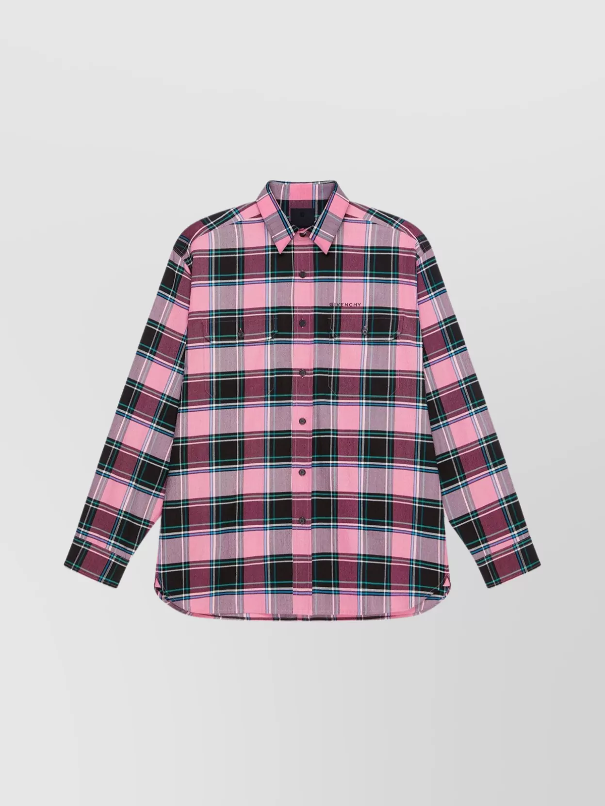 Shop Givenchy Buttoned Collar Plaid Shirt In Grey