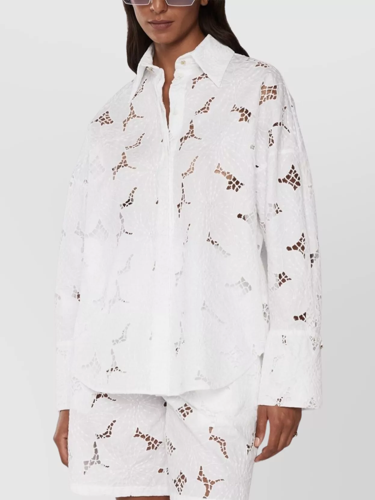 Genny Cotton Shirt With Embroidered Pattern And Sheer Fabric