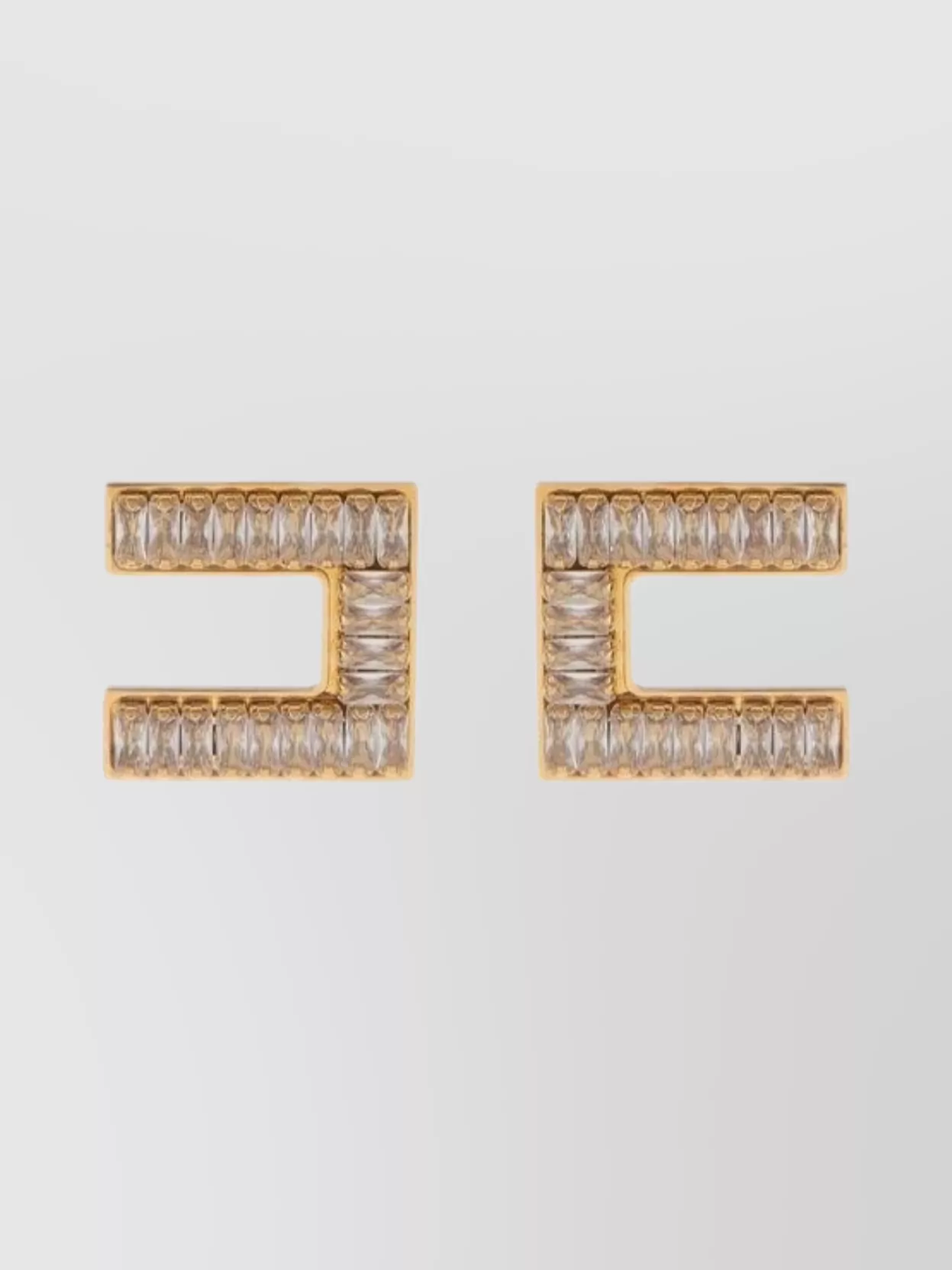 Elisabetta Franchi Logo Earrings Baguette Rhinestones In Gold
