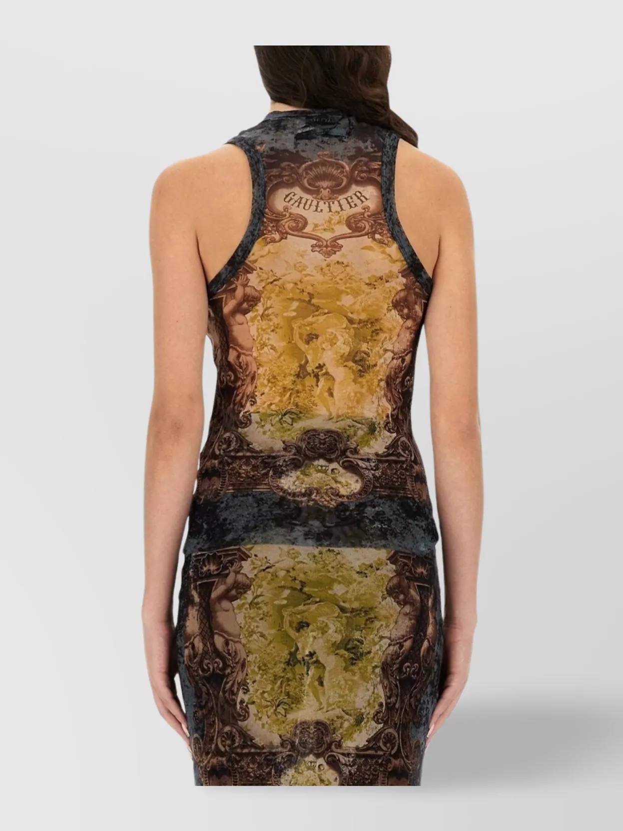Jean Paul Gaultier Sleeveless Midi Dress Printed Pattern In Brown
