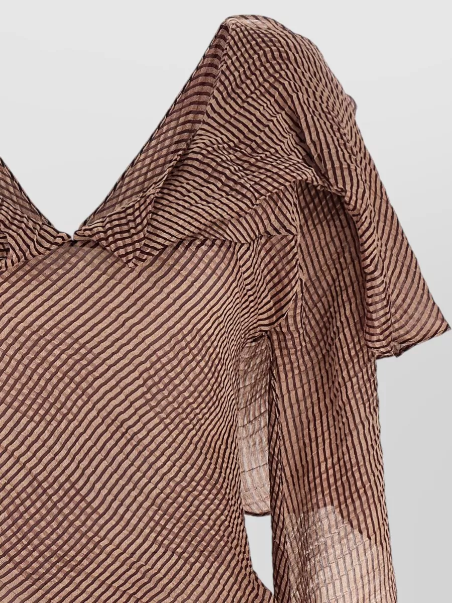 Kiko Kostadinov Silk Linen Striped Draped V-Neck Blouse