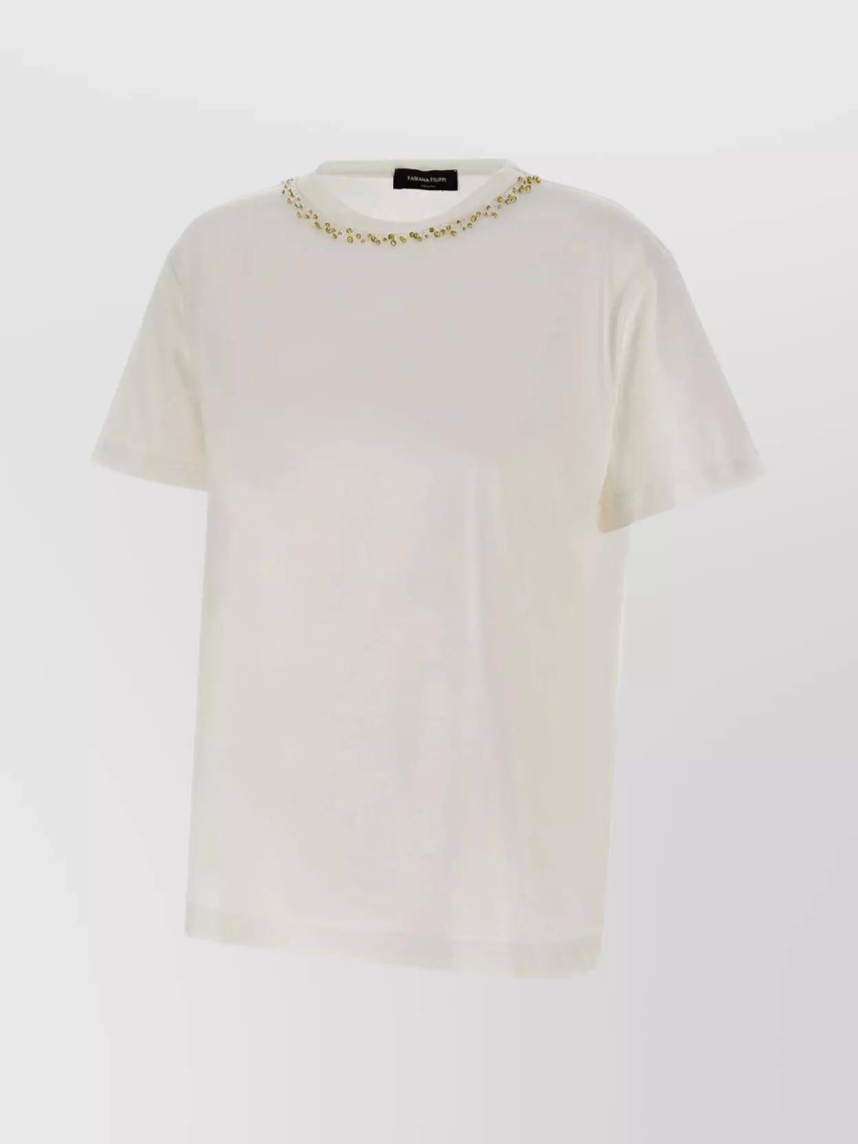 Shop Fabiana Filippi Beaded Cotton Crew Neck T-shirt In White