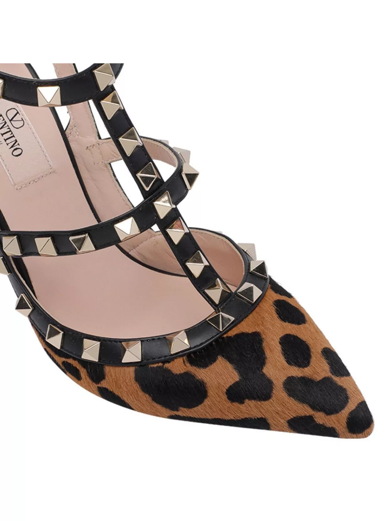 Valentino Strappy Pointed Toe Pumps With Studded Design