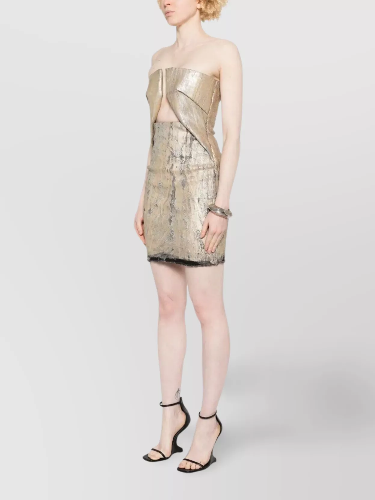 Rick Owens Denim Cut-Out Strapless Metallic Dress