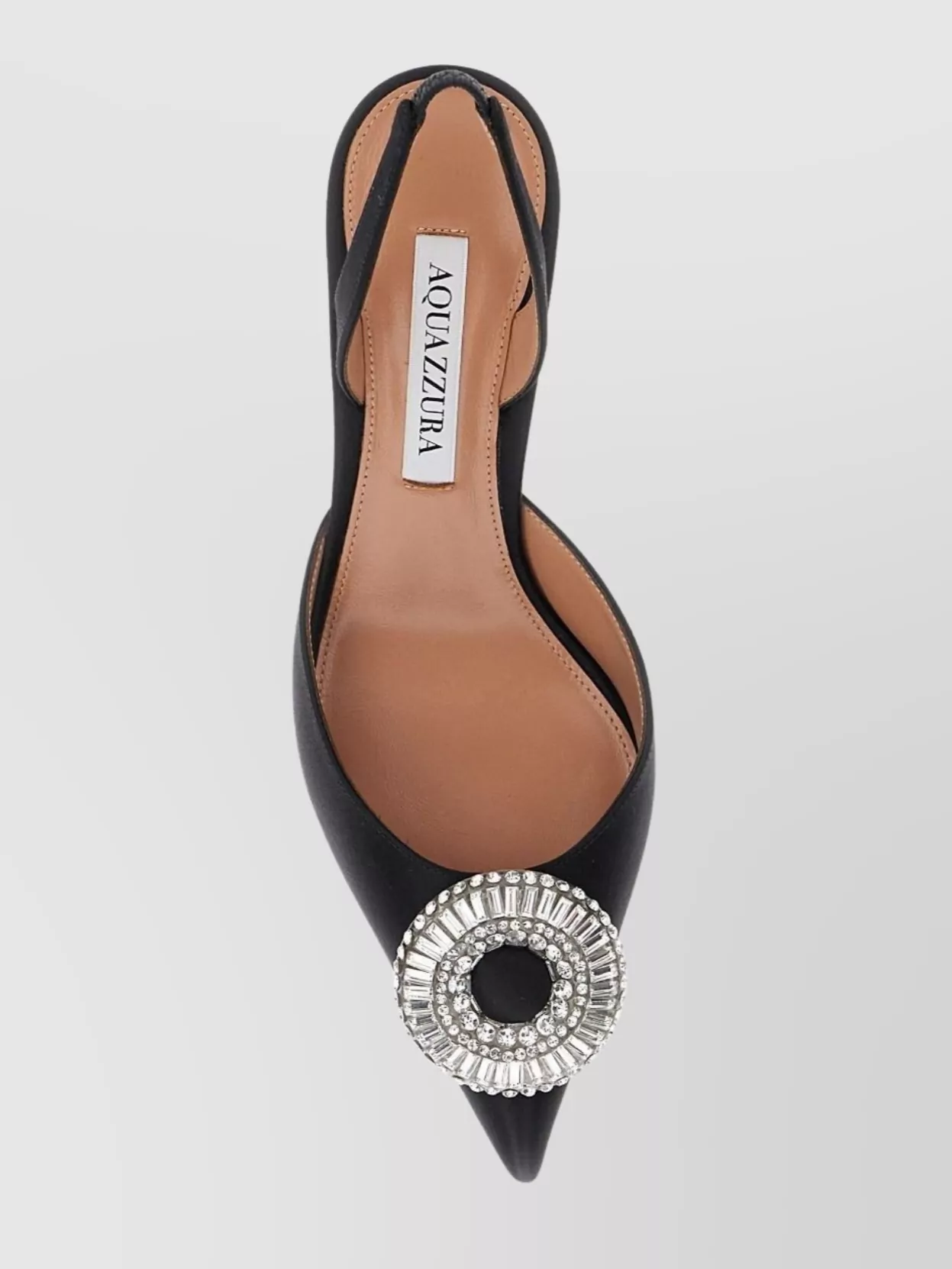 Aquazzura Crystal Hoop Black Slingback Pumps With Rhinestoned Embellishment And Kitten Heel In Tech Fabric Wom