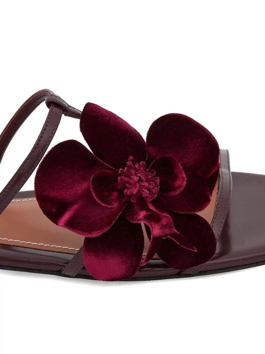 Zimmermann Leather Floral Appliqué Flat Sandals