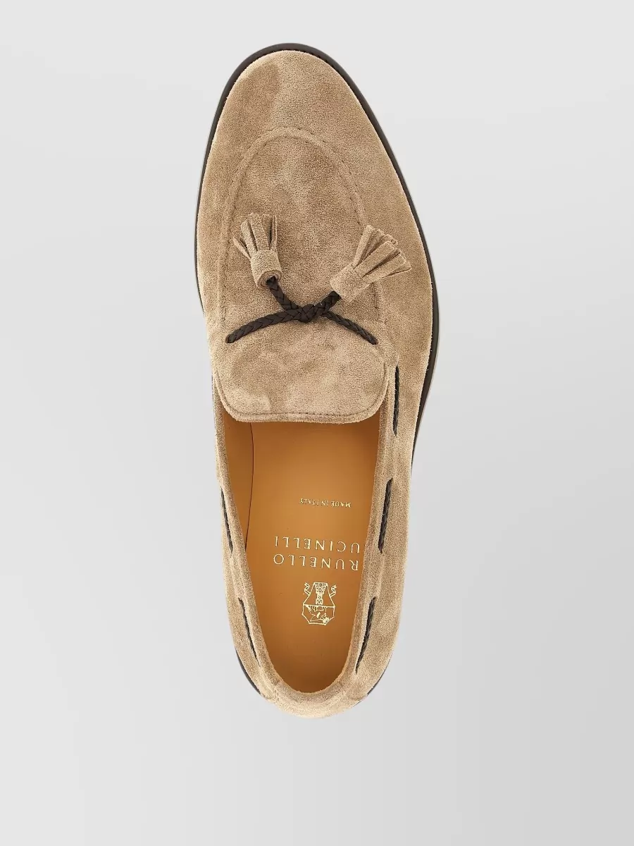 Brunello Cucinelli Nappi Suede Tassel Moccasins Round Toe