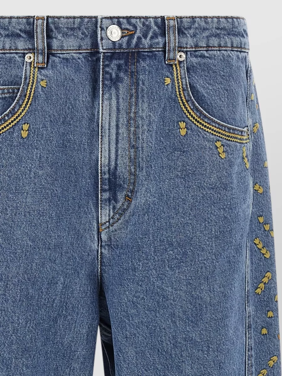 Isabel Marant Embroidered Barrel-Leg Denim Jeans