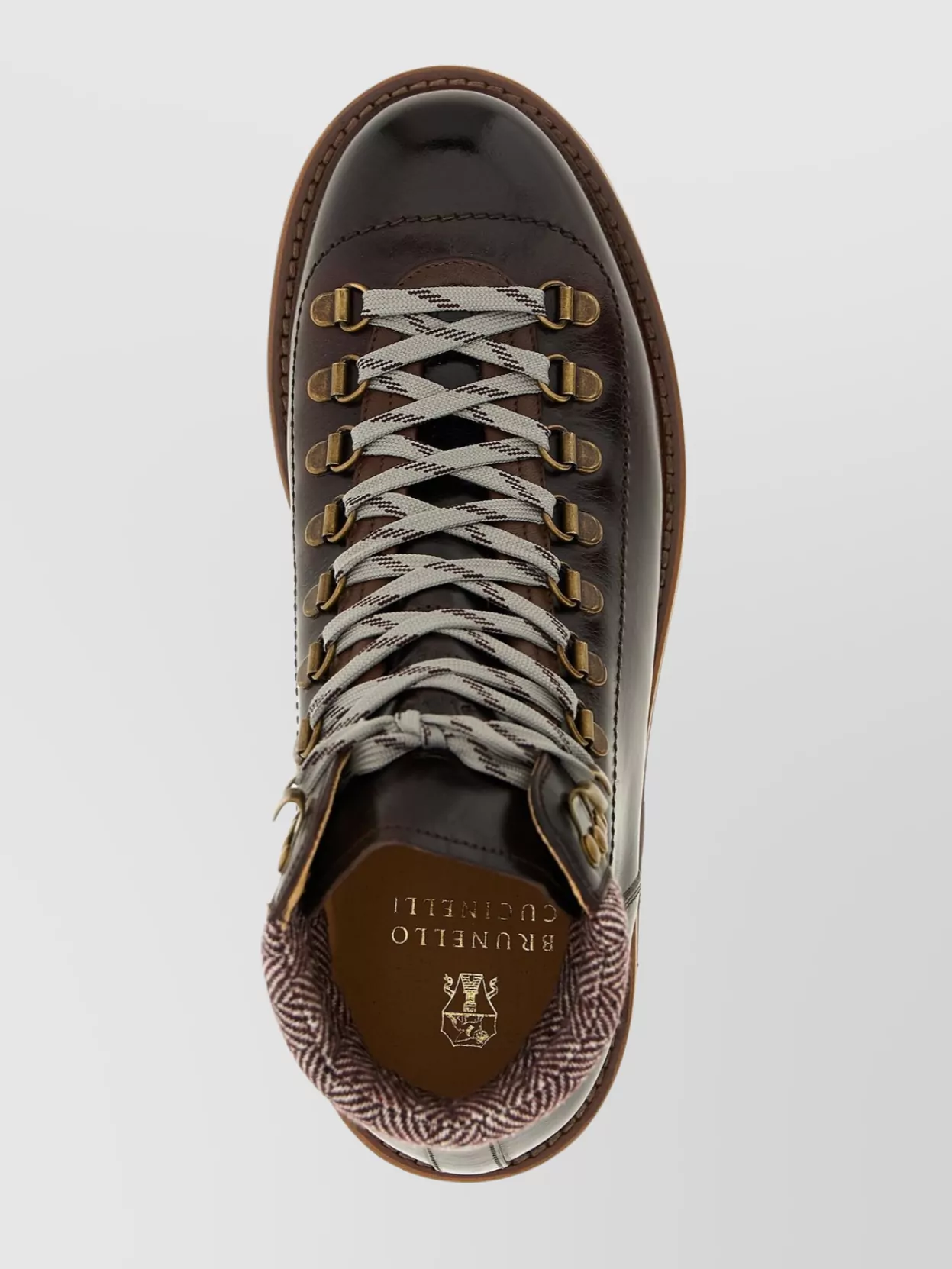 Brunello Cucinelli Herringbone Detail Leather Ankle Boots