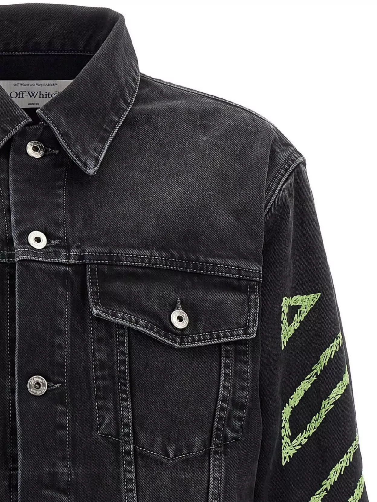 Off-white Diagonal Arrow Outline Embroidered Denim Skate Jacket