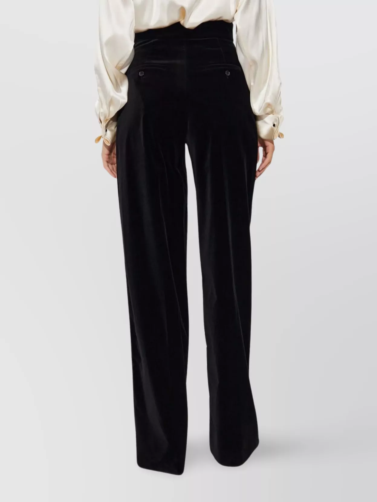 Max Mara High-waisted Wide-leg Velvet Trousers In Black
