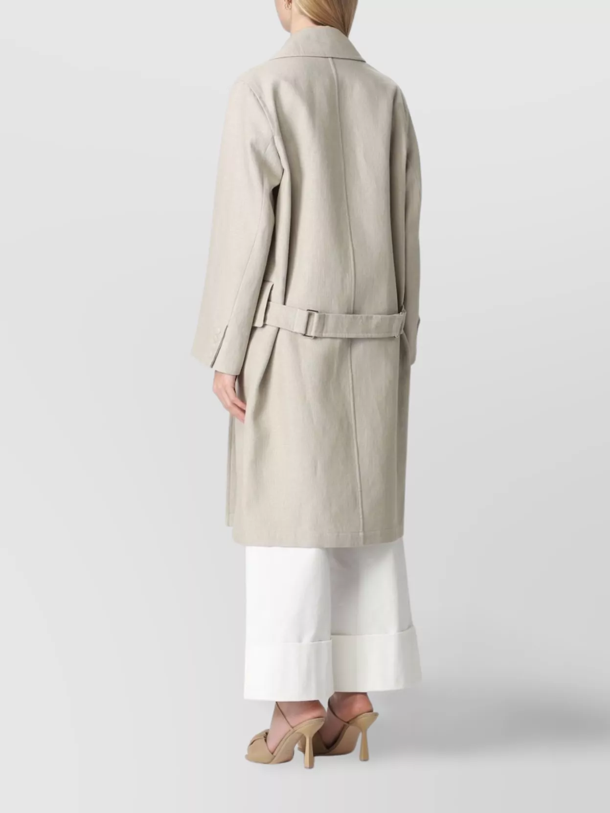 Max Mara Relaxed Silhouette Double-breasted Coat With Belted Waist In Neutral