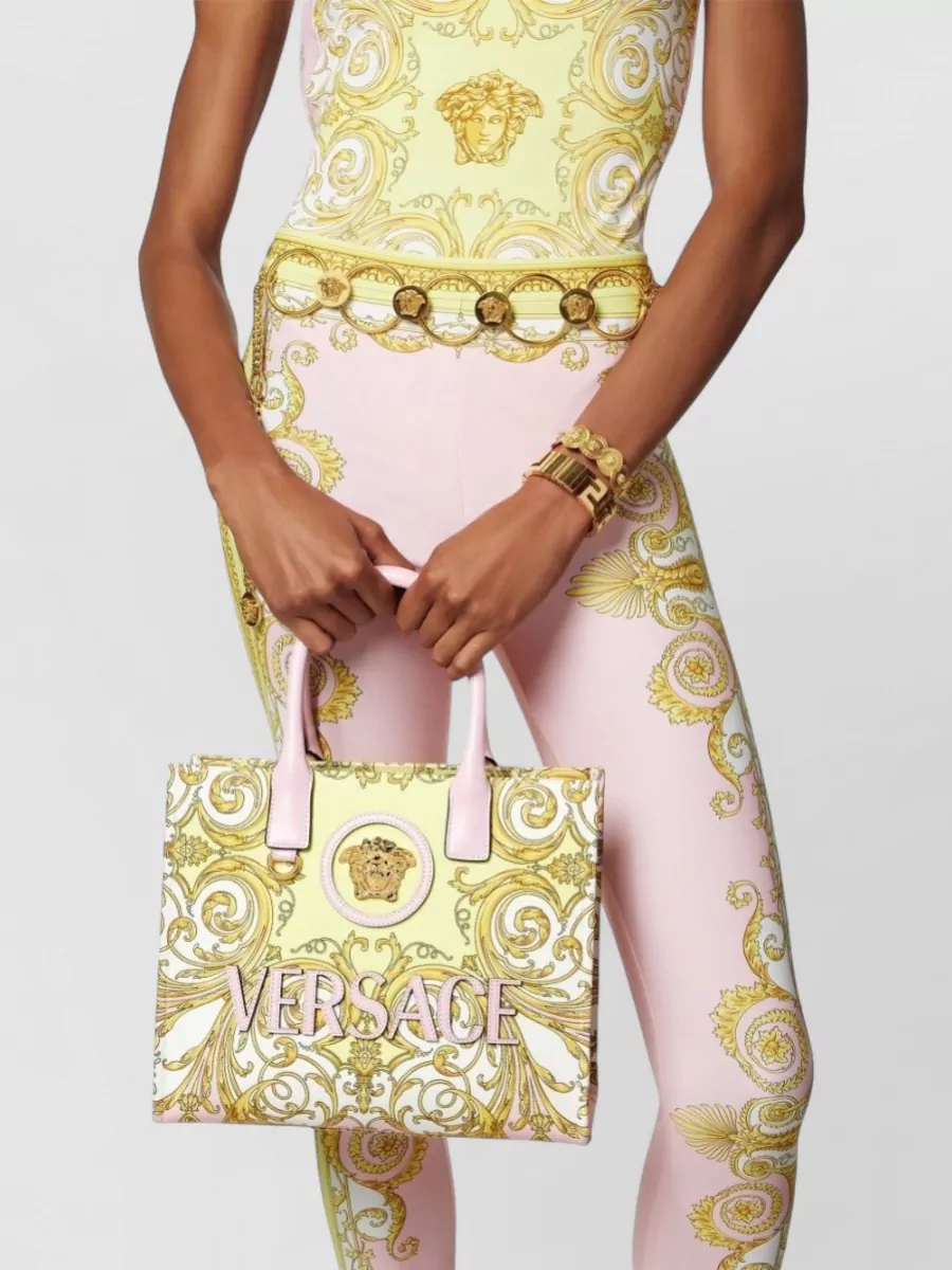Versace Baroque Print Tote Bag Shoulder Strap Handles In Multi