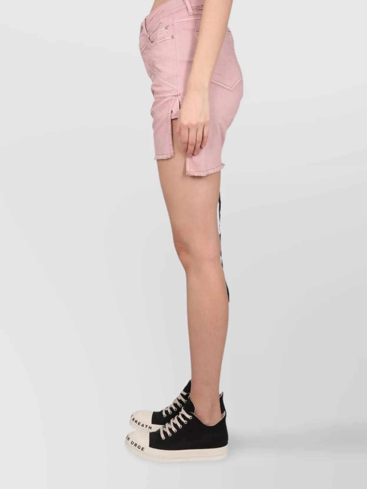 Rick Owens Drkshdw Denim Shorts Frayed Hem In Pink