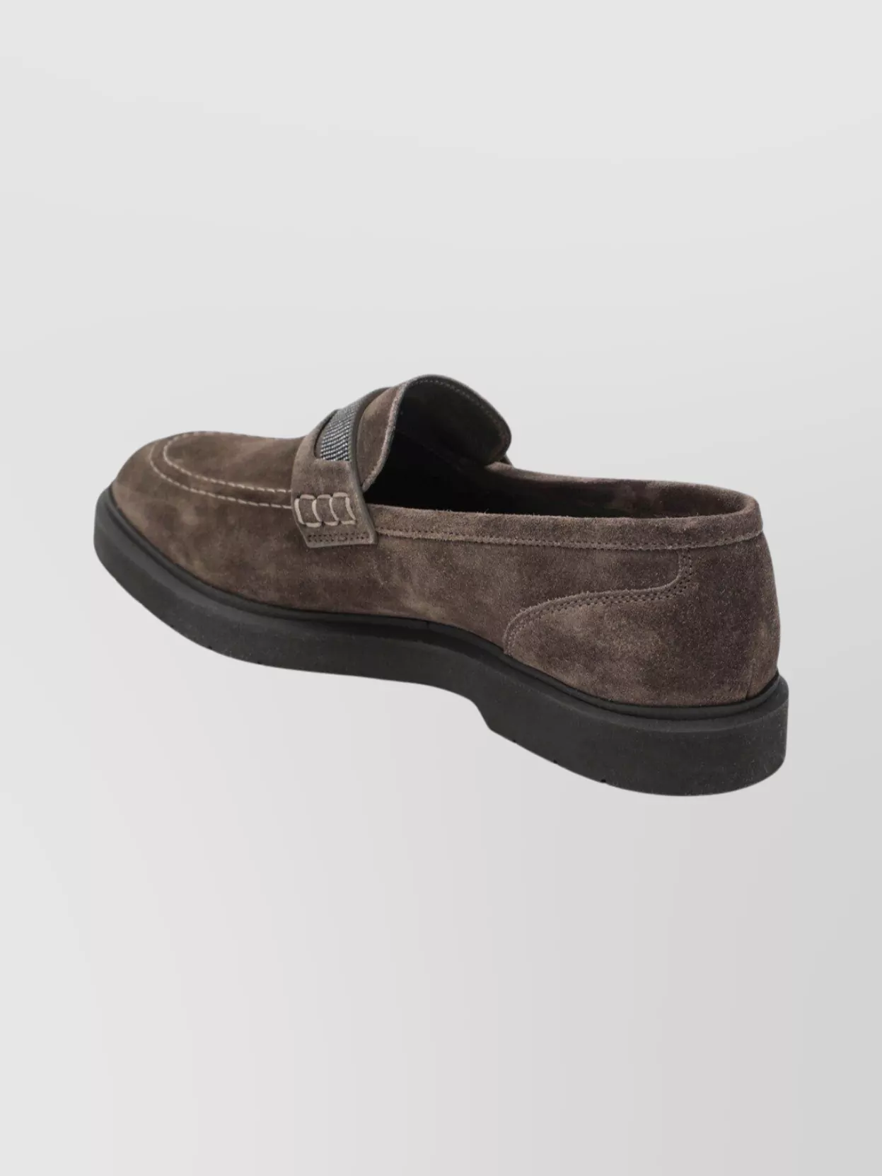 Brunello Cucinelli Penny Loafer In Brown Leather With Monile Detail In Multi