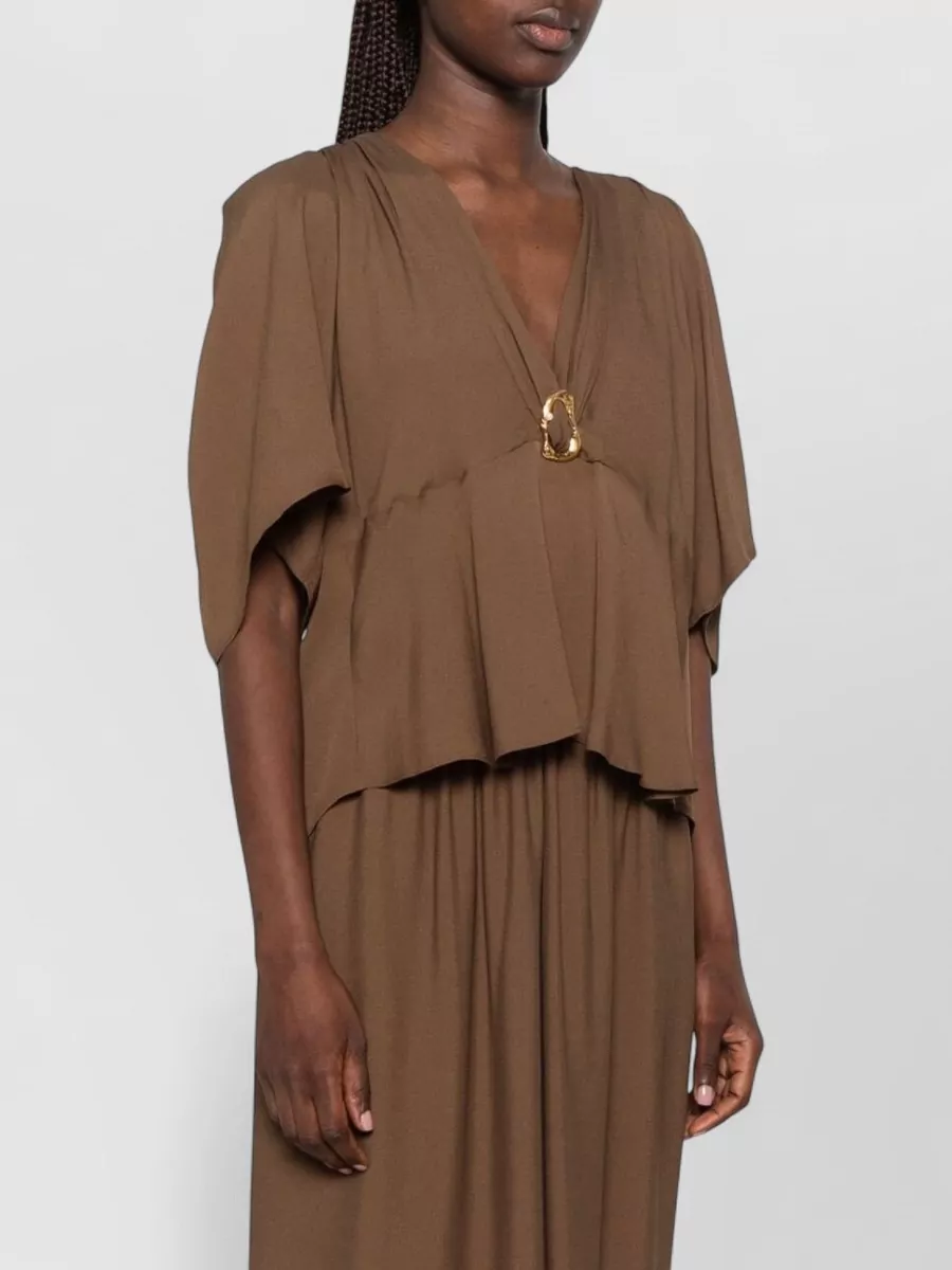 Forte Forte Crepe-Texture V-Neck Cape-Sleeve Maxi Dress