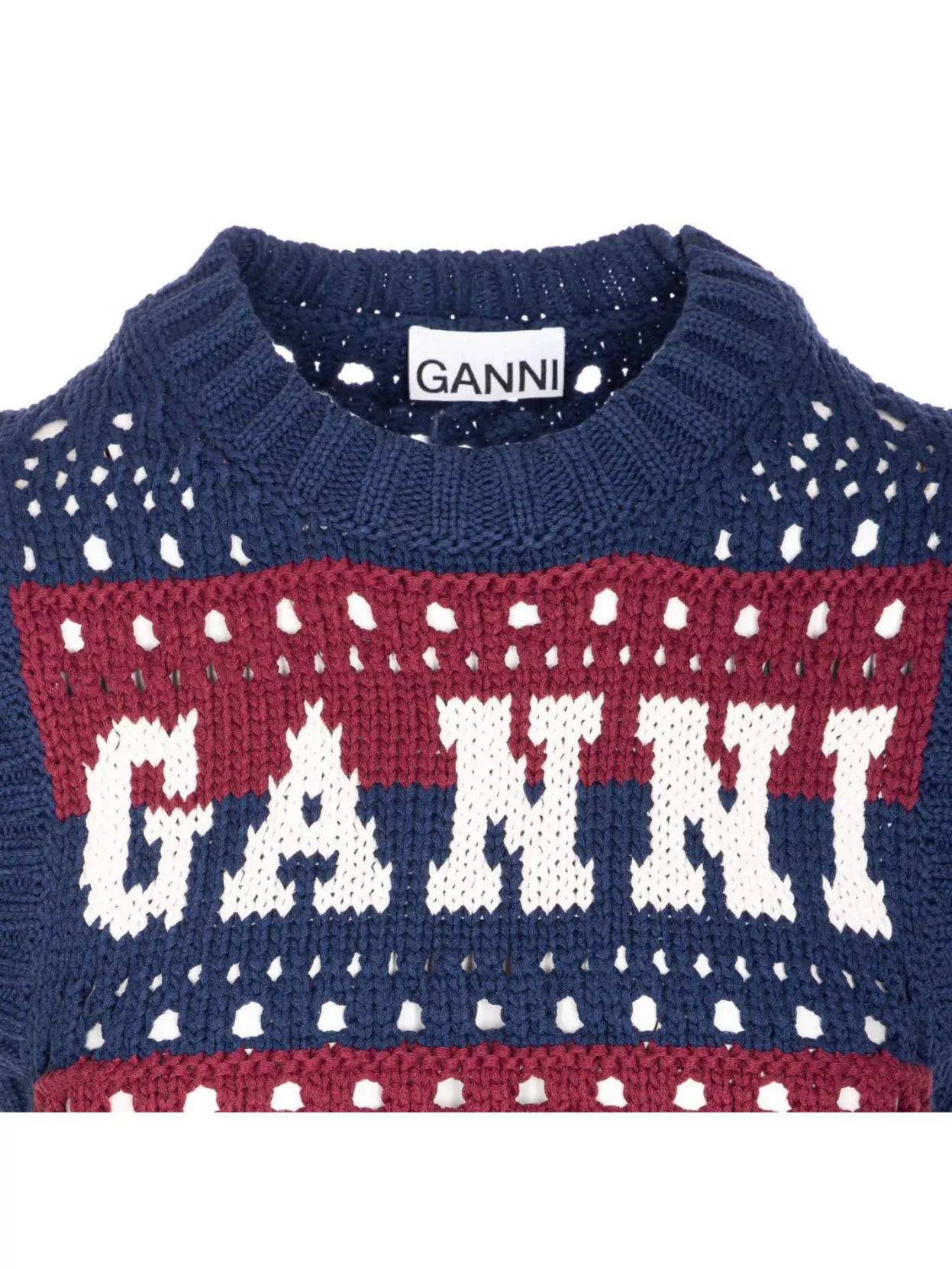 Ganni Striped Openwork Vest With Logo Inlay In Multi